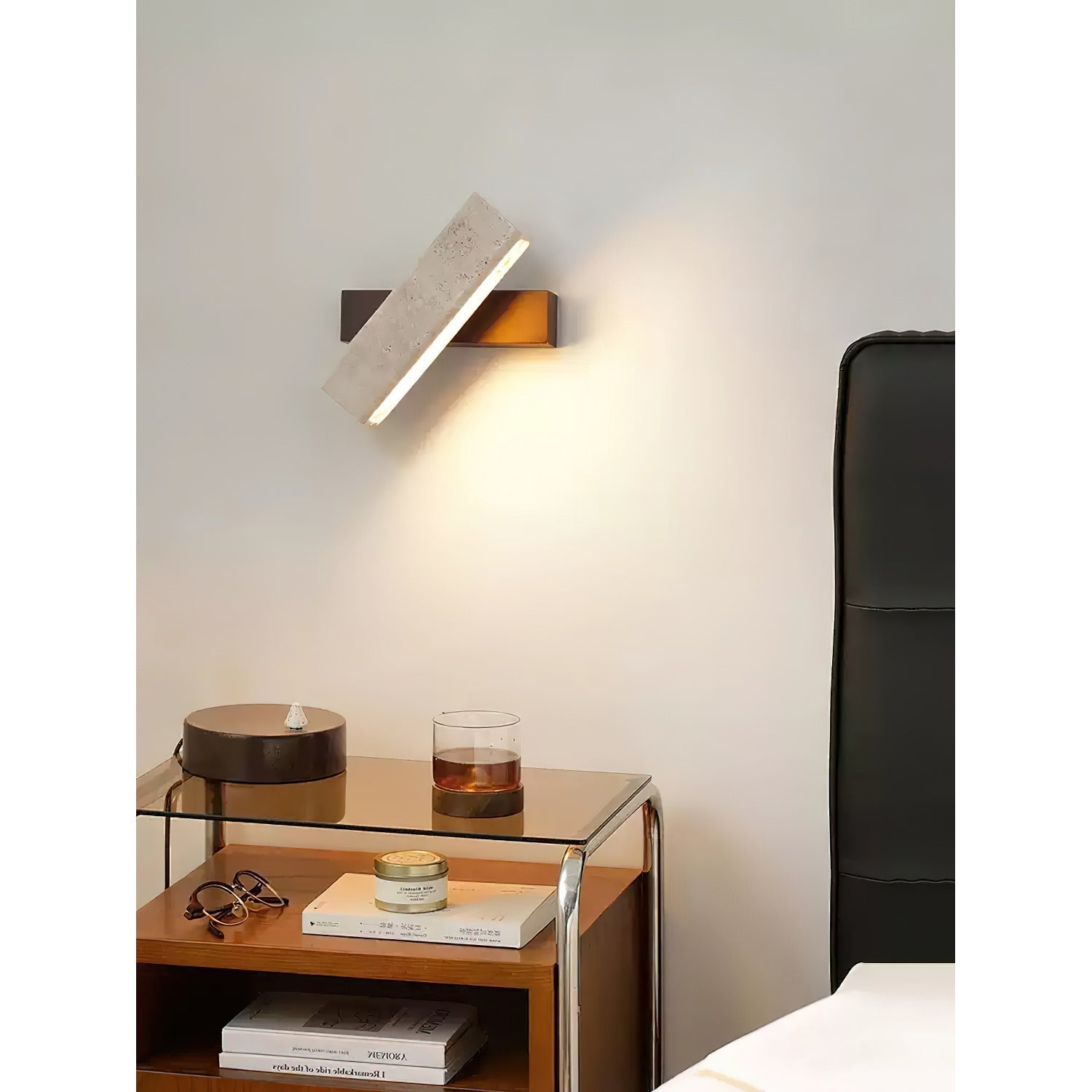 Ostruvyo Modern Minimalist Linear Walnut Travertine Wall Lamp - Neutralighting