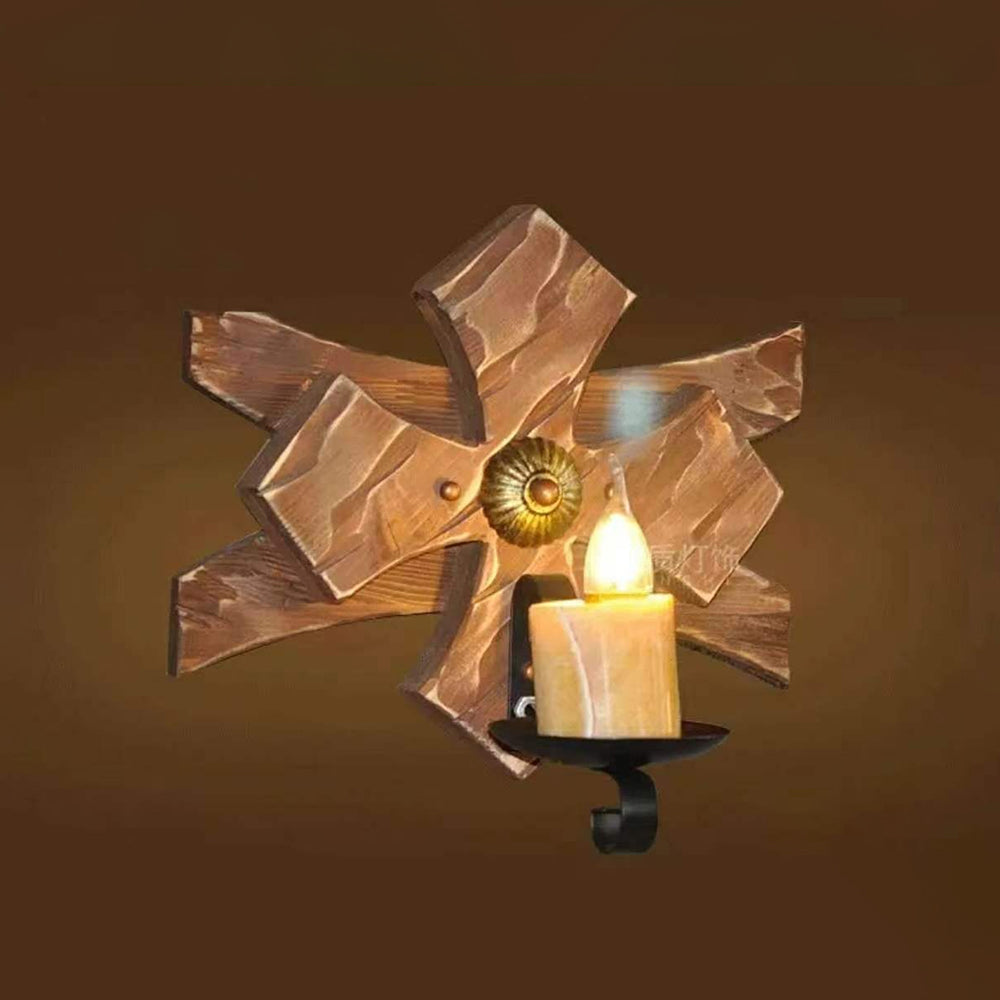 Epoch Vintage Candle & Lantern LED Wall Lamp, Wood/Metal, Gold, Bedroom - Neutralighting