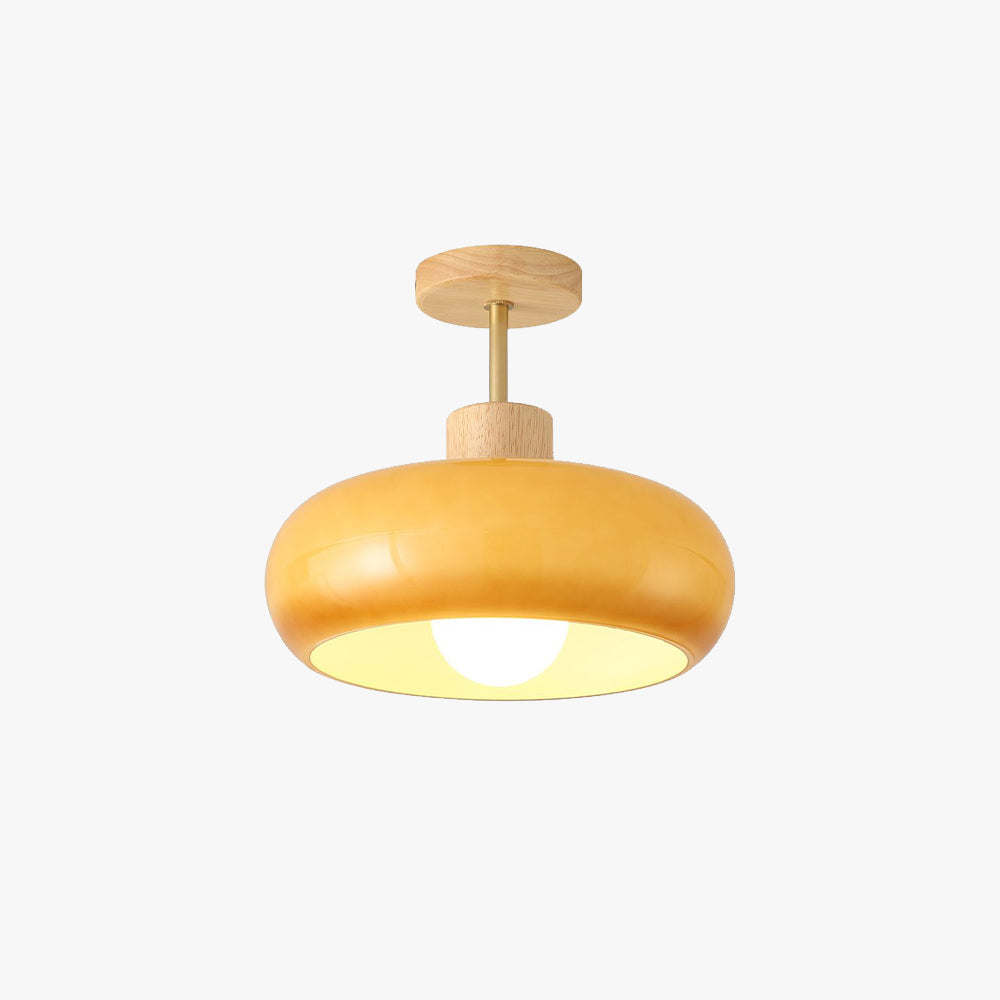 Valentina Flush Mount Ceiling Light Cup Minimalist Wood/Glass White/Orange