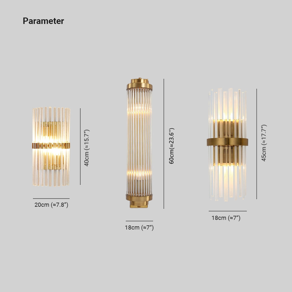 Ray Modern Cylindrical Metal/Crystal Wall Lamp, Gold - Neutralighting
