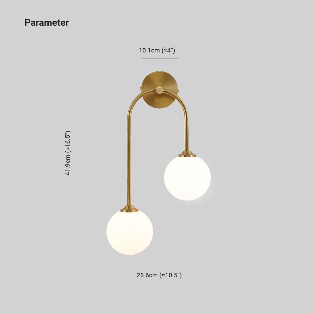 Valentina Modern Arc Globe Glass Wall Lamp, Brass, Living Room - Neutralighting