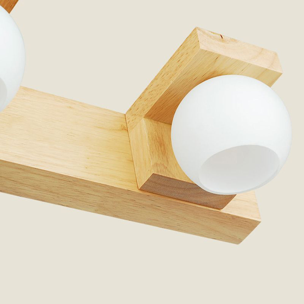 Muto Wooden Ball Mirror Front Vanity Wall Lamp, Log Color - Neutralighting