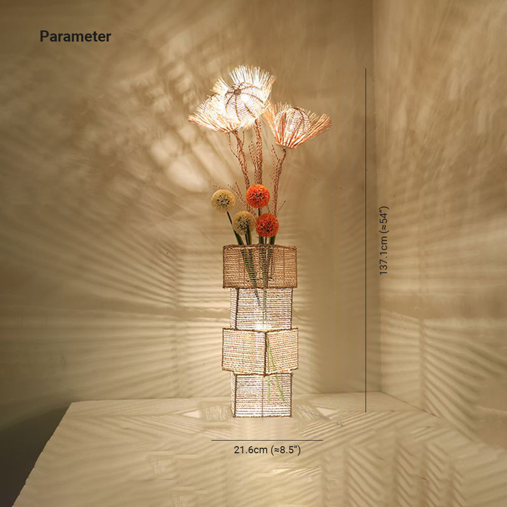 Ritta Retro Vase Wood Rattan Floor Lamp, White/Brown - Neutralighting