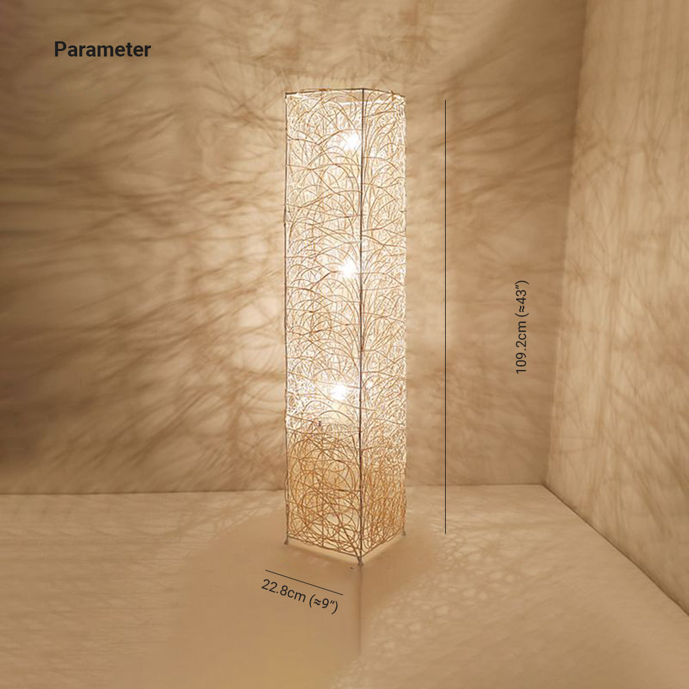 Ritta Retro Vase Wood Rattan Floor Lamp, White/Brown - Neutralighting