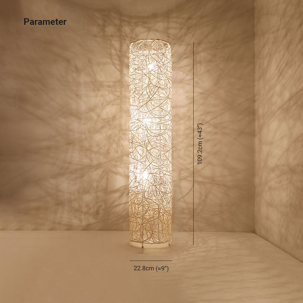 Ritta Retro Vase Wood Rattan Floor Lamp, White/Brown - Neutralighting