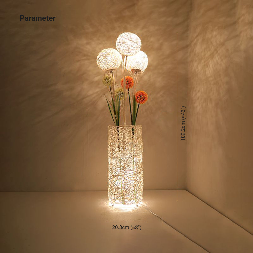 Ritta Retro Vase Wood Rattan Floor Lamp, White/Brown - Neutralighting