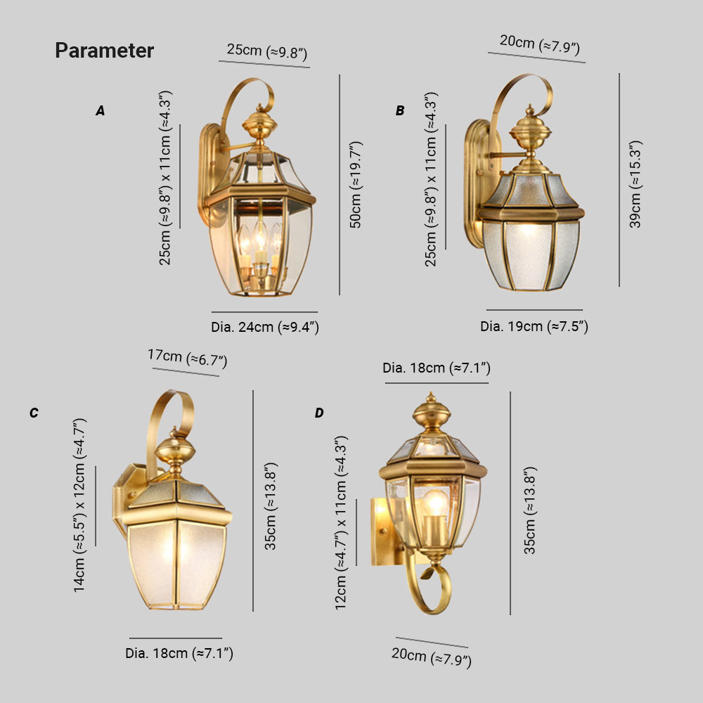 Ray Vintage Lantern Metal Outdoor Wall Lamp, Gold - Neutralighting