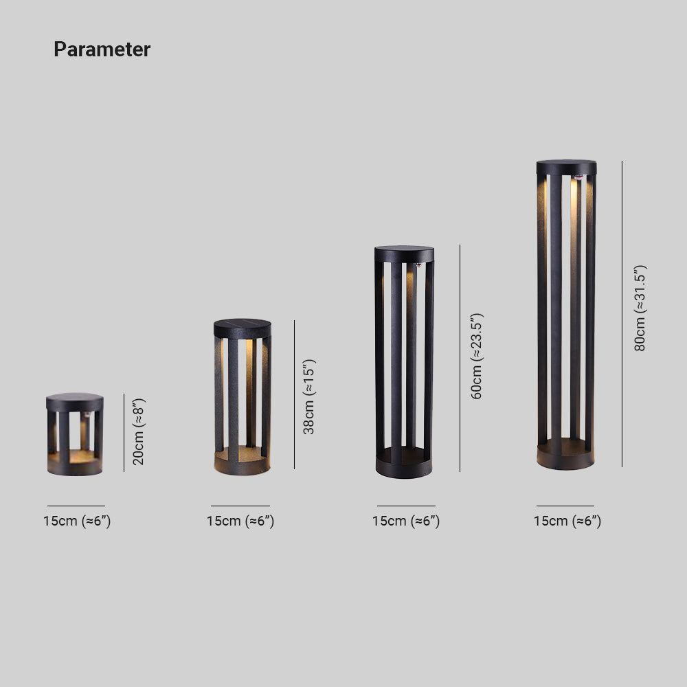 Ray Minimalist Cylindrical Hollow Solar Outdoor Path Light, Black