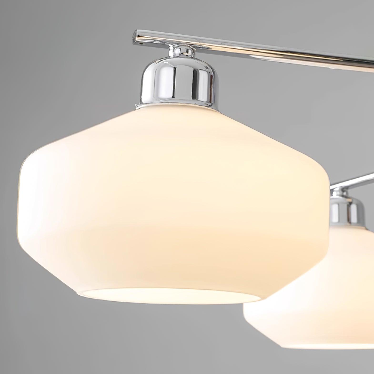 Chandelier White Glass Shades Chrome Walnut Arms Retro - Neutralighting