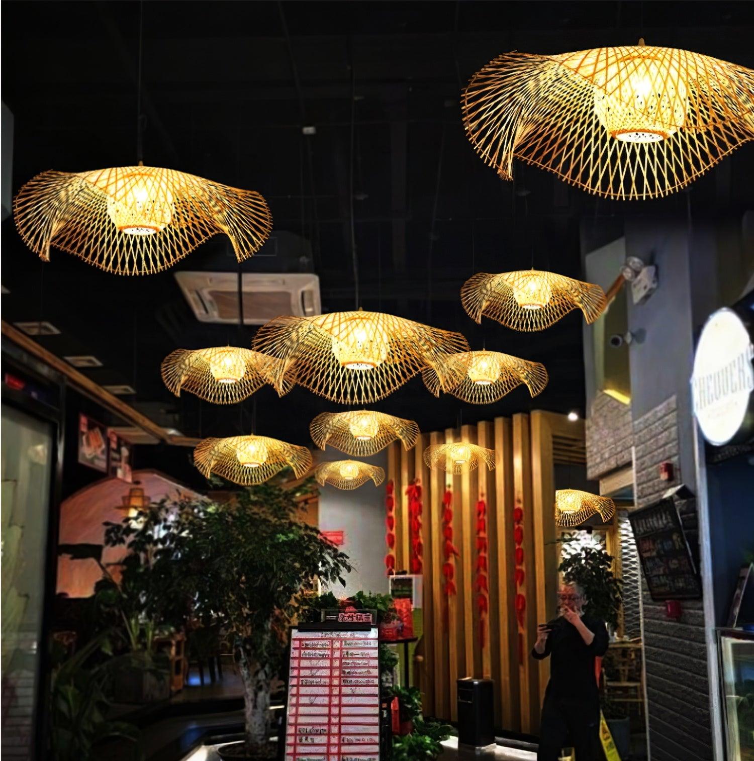 Pendant Lamp Bamboo Lotus Leaf Shape Open Weave Natural - Neutralighting