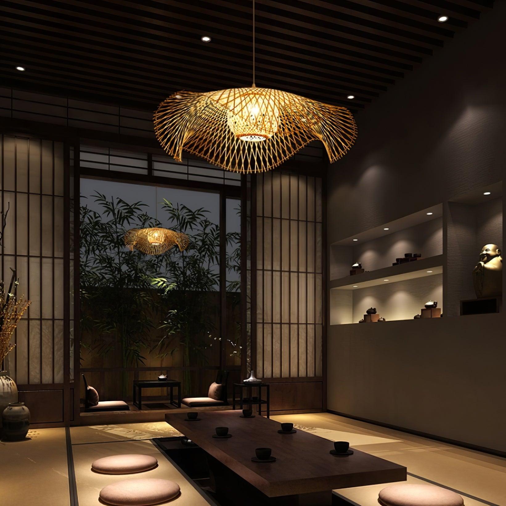 Pendant Lamp Bamboo Lotus Leaf Shape Open Weave Natural - Neutralighting