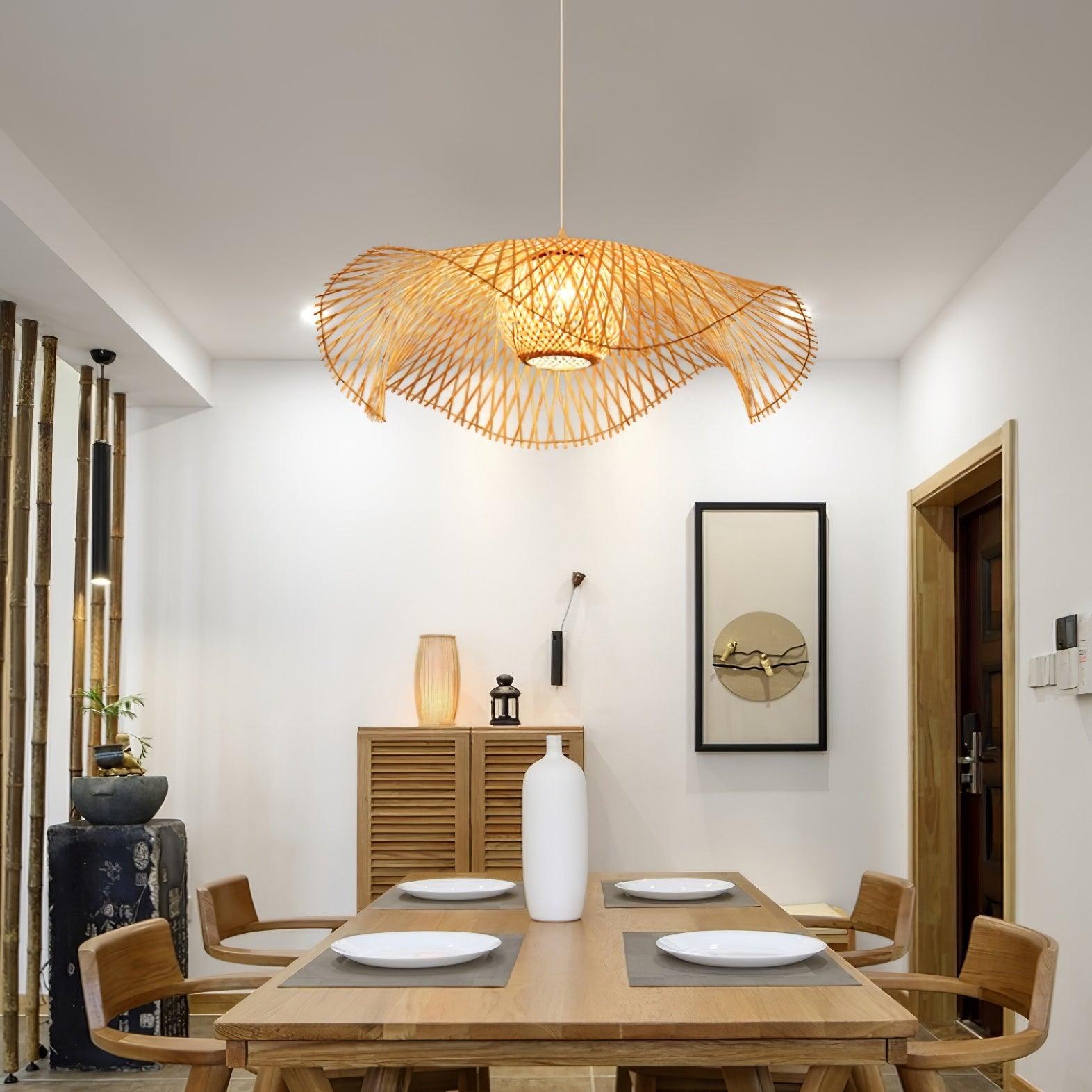 Pendant Lamp Bamboo Lotus Leaf Shape Open Weave Natural - Neutralighting