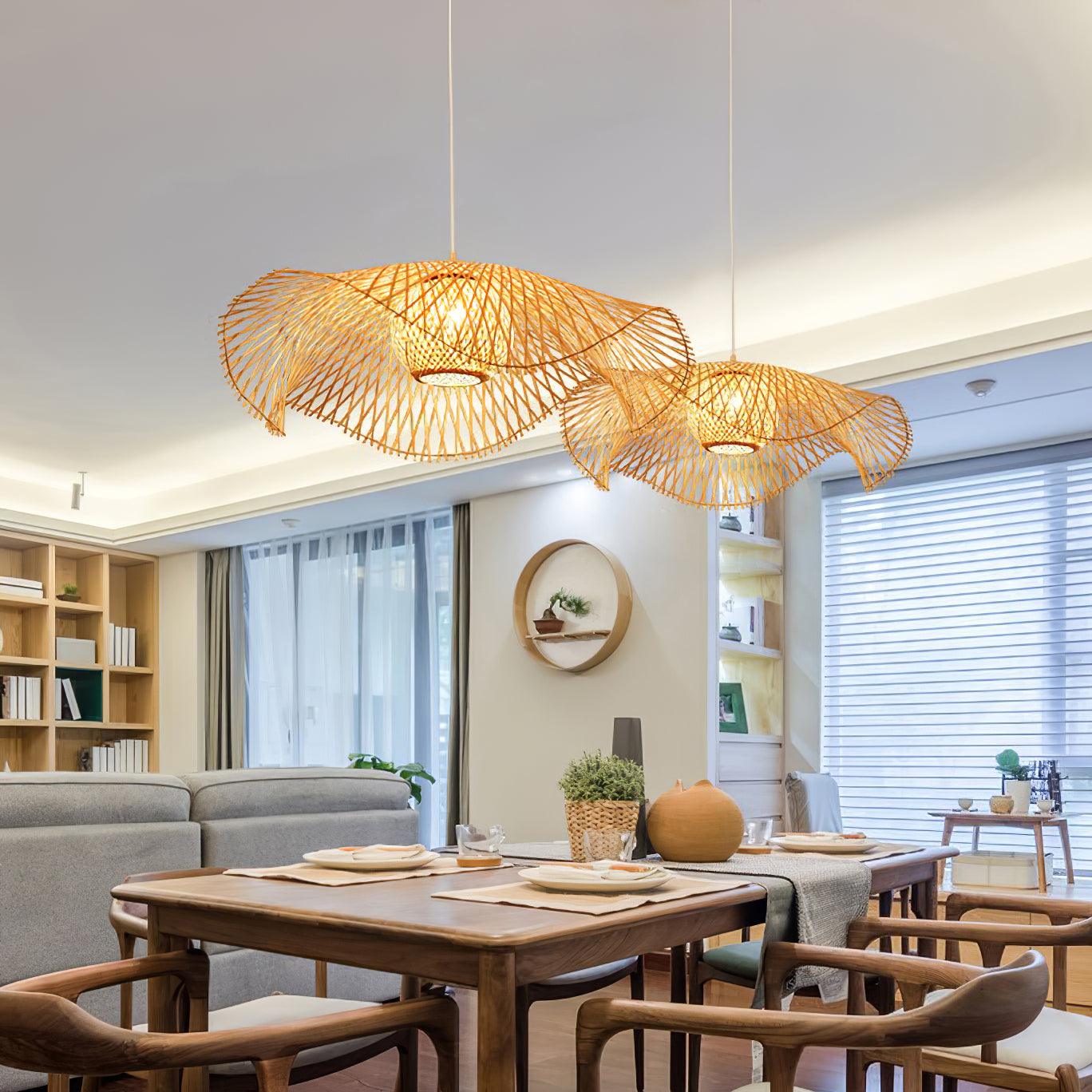 Pendant Lamp Bamboo Lotus Leaf Shape Open Weave Natural - Neutralighting