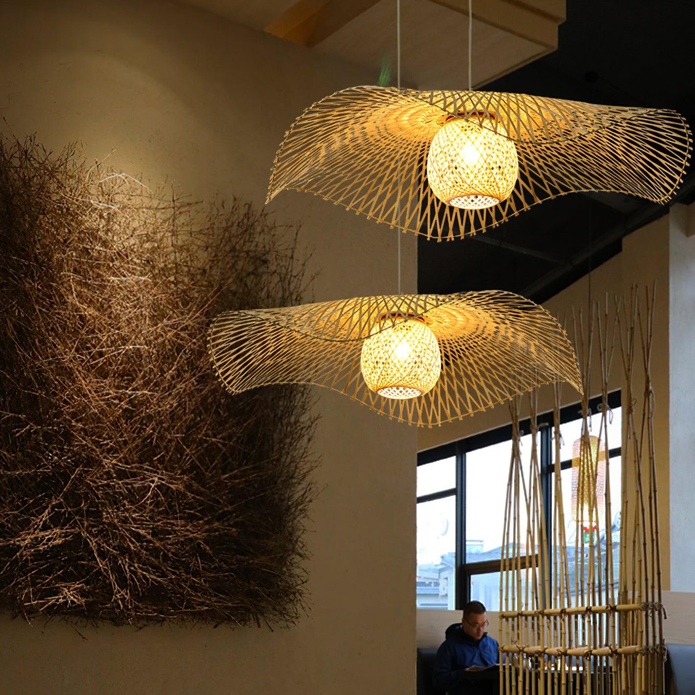 Pendant Lamp Bamboo Lotus Leaf Shape Open Weave Natural - Neutralighting