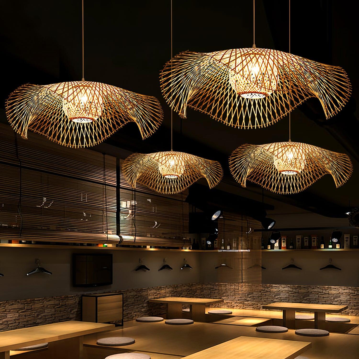 Pendant Lamp Bamboo Lotus Leaf Shape Open Weave Natural - Neutralighting