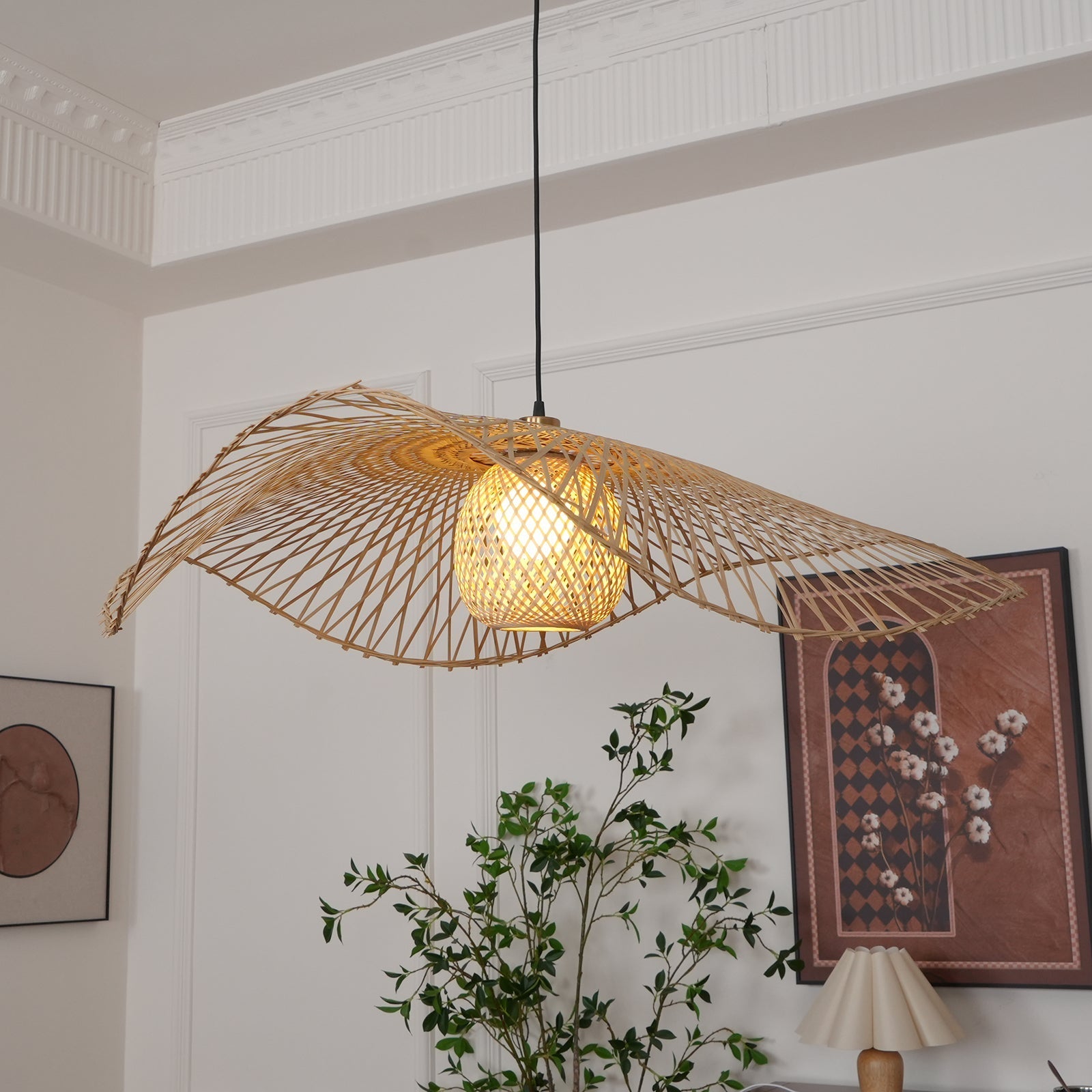 Pendant Lamp Bamboo Lotus Leaf Shape Open Weave Natural - Neutralighting