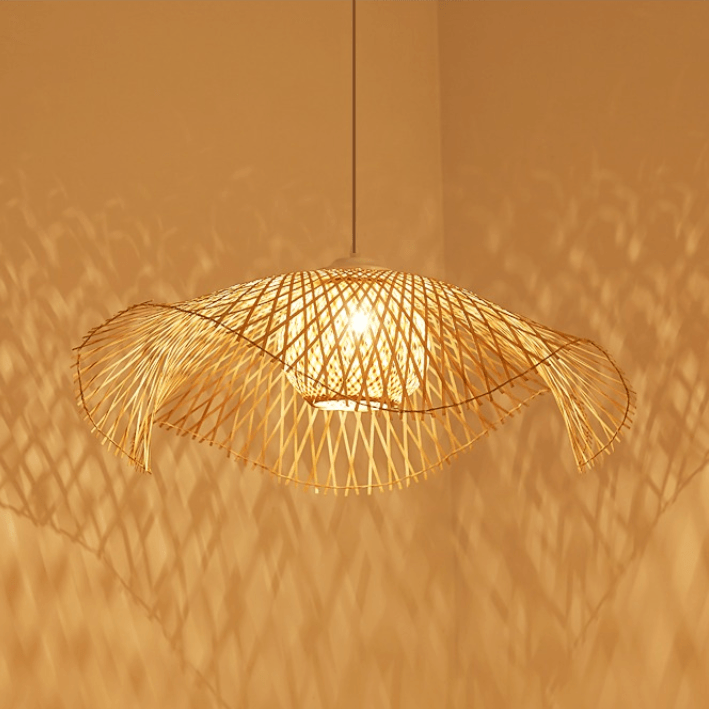 Pendant Lamp Bamboo Lotus Leaf Shape Open Weave Natural - Neutralighting