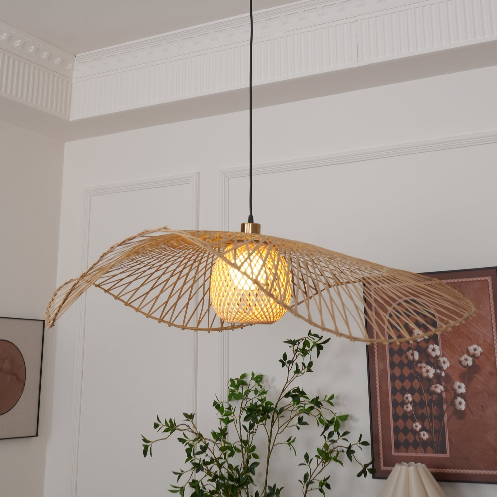 Pendant Lamp Bamboo Lotus Leaf Shape Open Weave Natural - Neutralighting