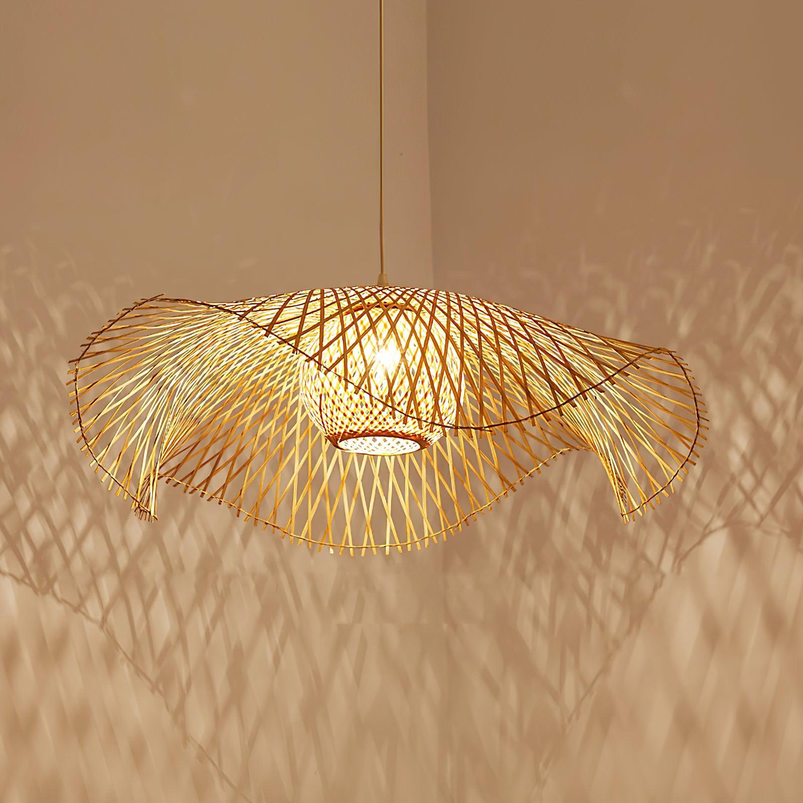 Pendant Lamp Bamboo Lotus Leaf Shape Open Weave Natural - Neutralighting
