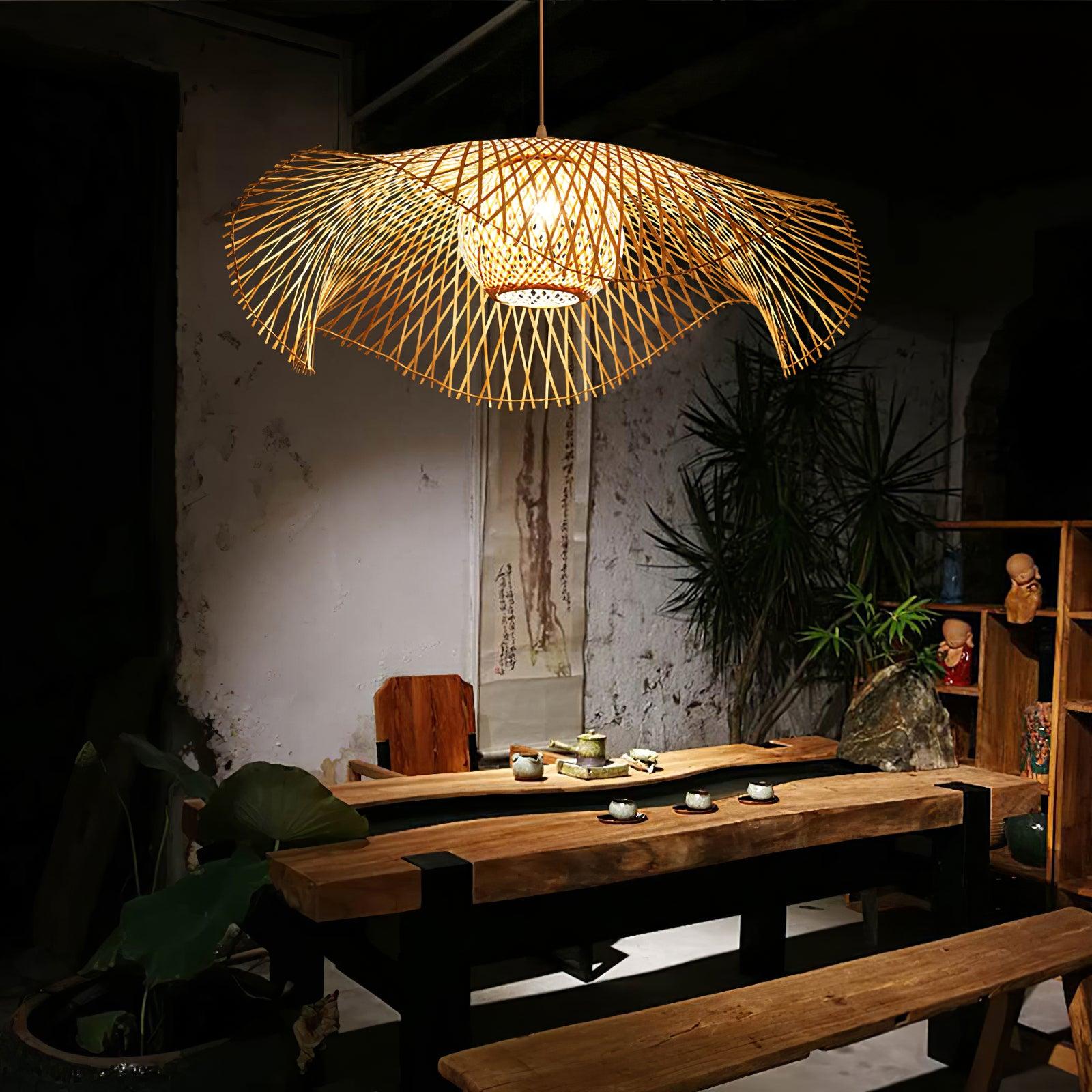 Pendant Lamp Bamboo Lotus Leaf Shape Open Weave Natural - Neutralighting