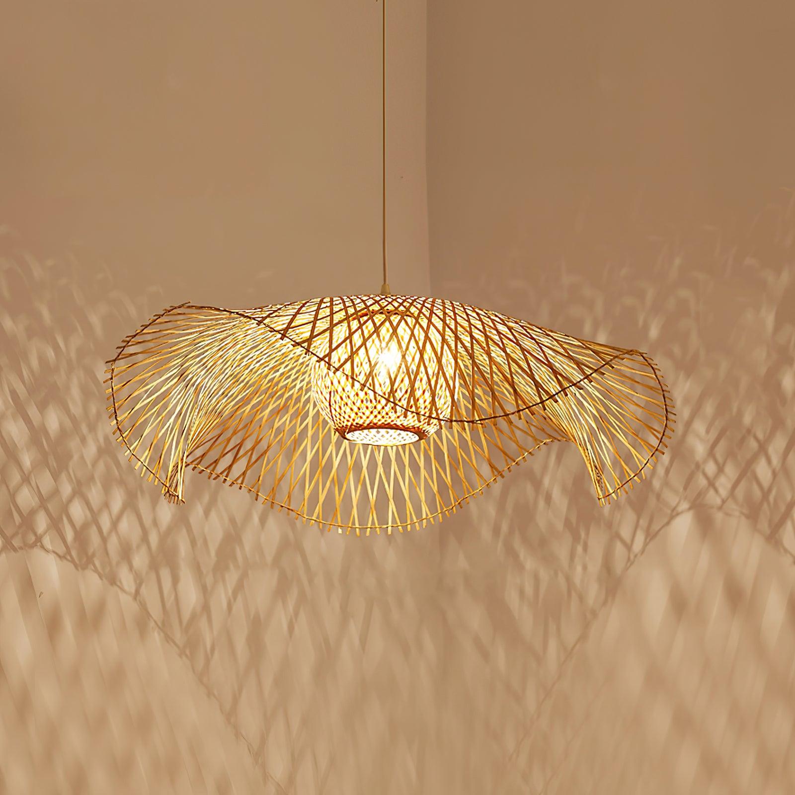 Pendant Lamp Bamboo Lotus Leaf Shape Open Weave Natural - Neutralighting
