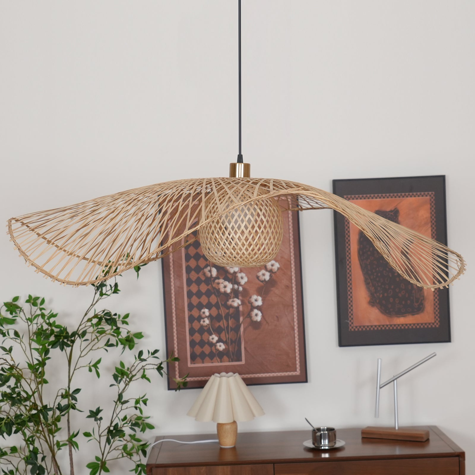 Pendant Lamp Bamboo Lotus Leaf Shape Open Weave Natural - Neutralighting