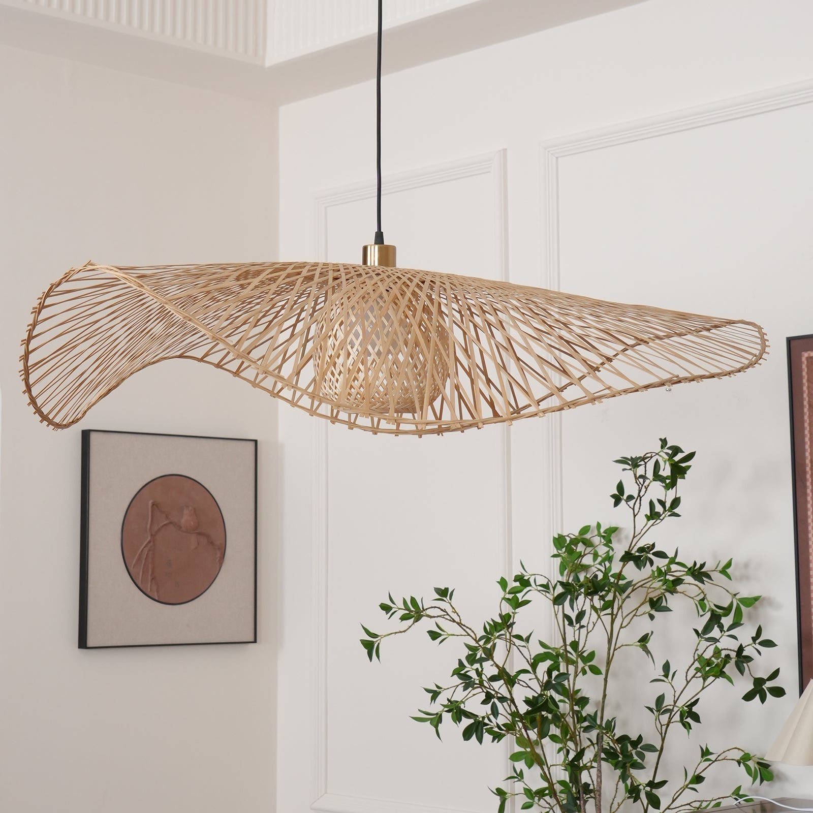Pendant Lamp Bamboo Lotus Leaf Shape Open Weave Natural - Neutralighting