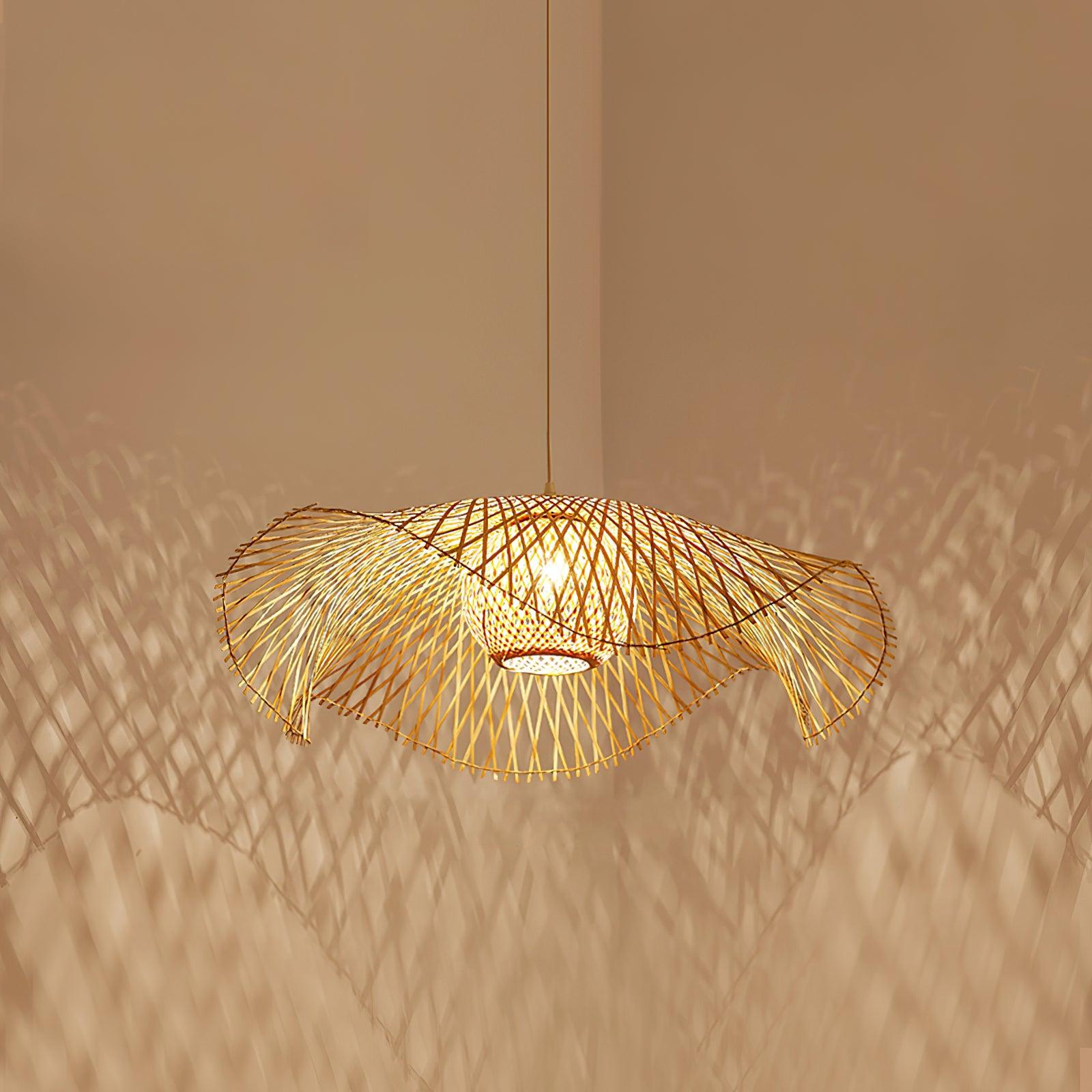Pendant Lamp Bamboo Lotus Leaf Shape Open Weave Natural - Neutralighting