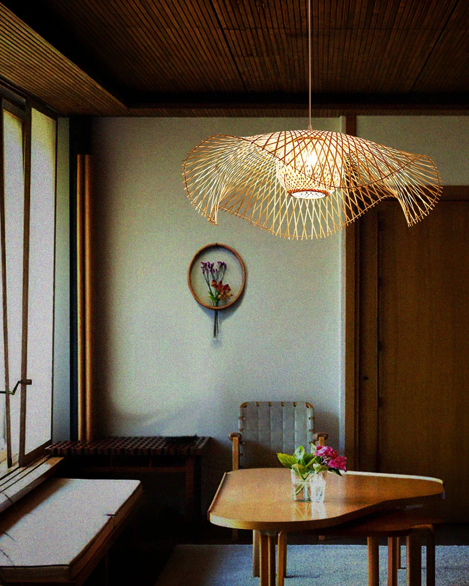 Pendant Lamp Bamboo Lotus Leaf Shape Open Weave Natural - Neutralighting