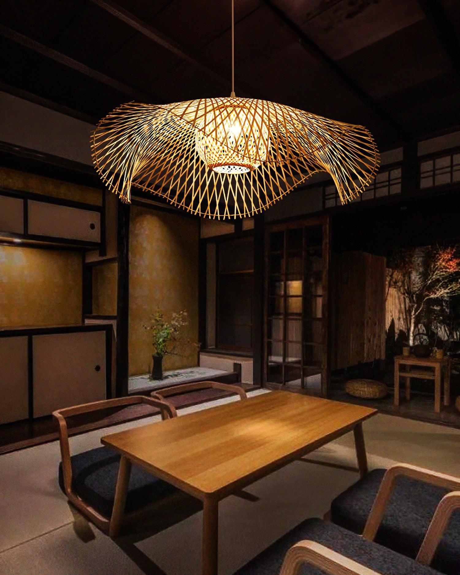 Pendant Lamp Bamboo Lotus Leaf Shape Open Weave Natural - Neutralighting