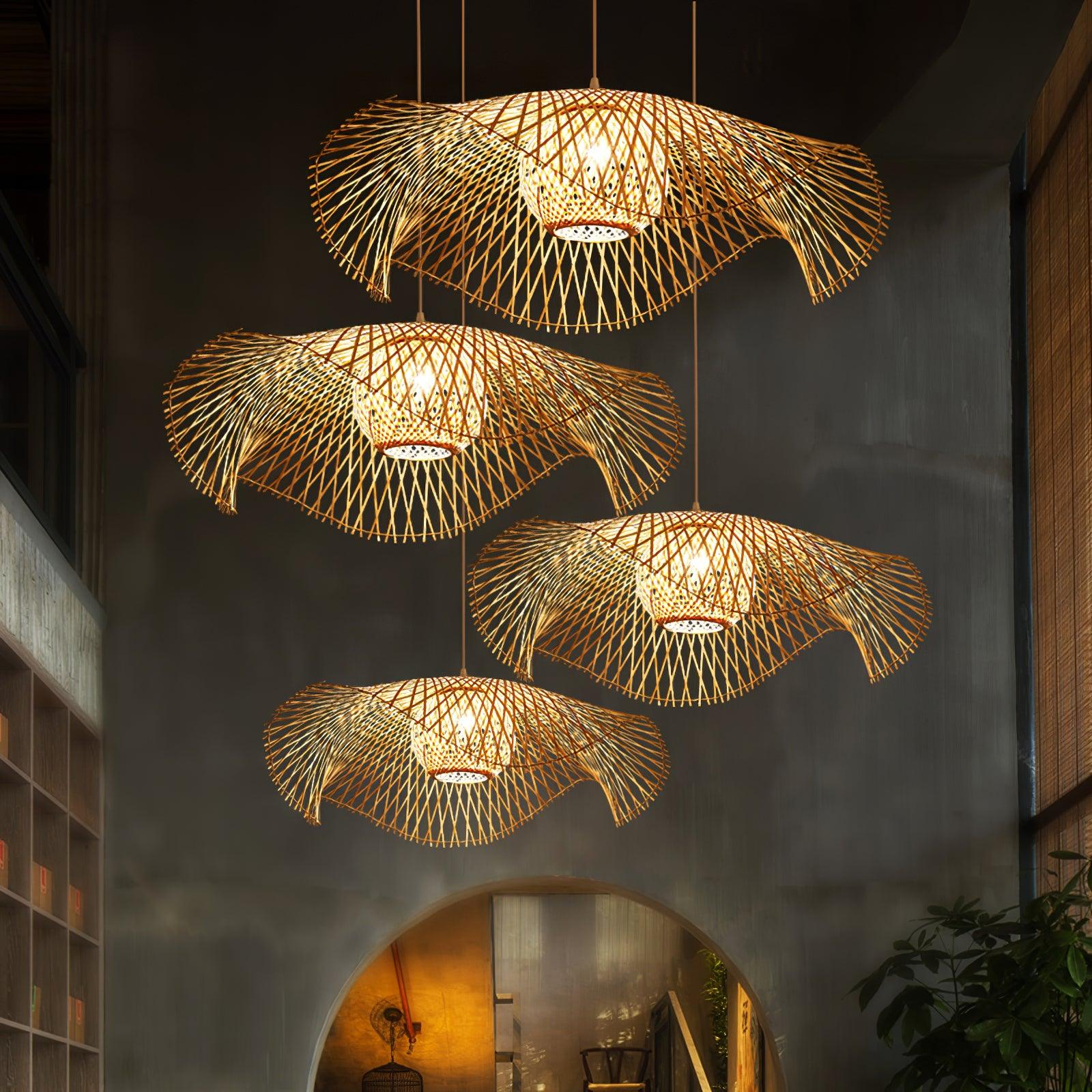 Pendant Lamp Bamboo Lotus Leaf Shape Open Weave Natural - Neutralighting