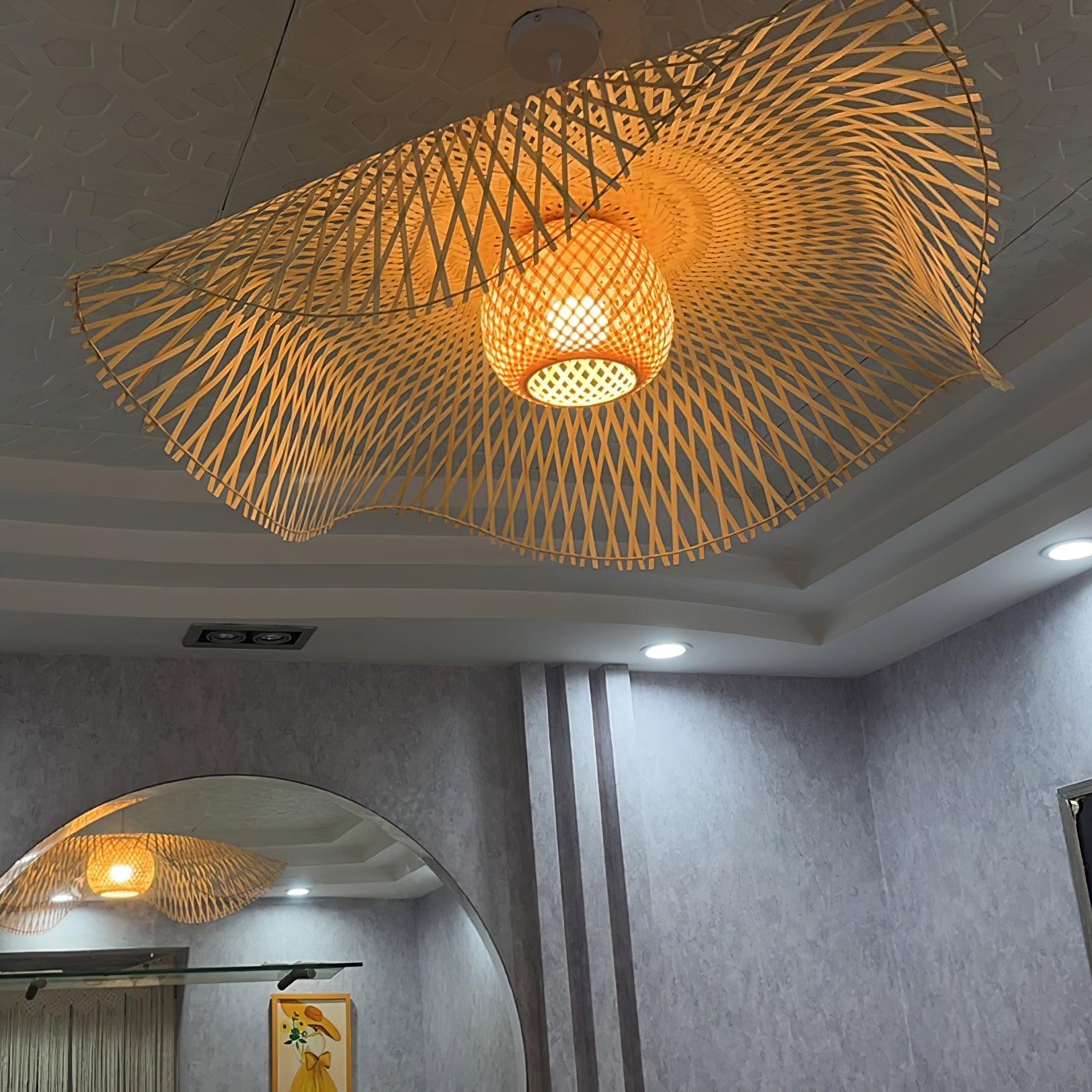 Pendant Lamp Bamboo Lotus Leaf Shape Open Weave Natural - Neutralighting