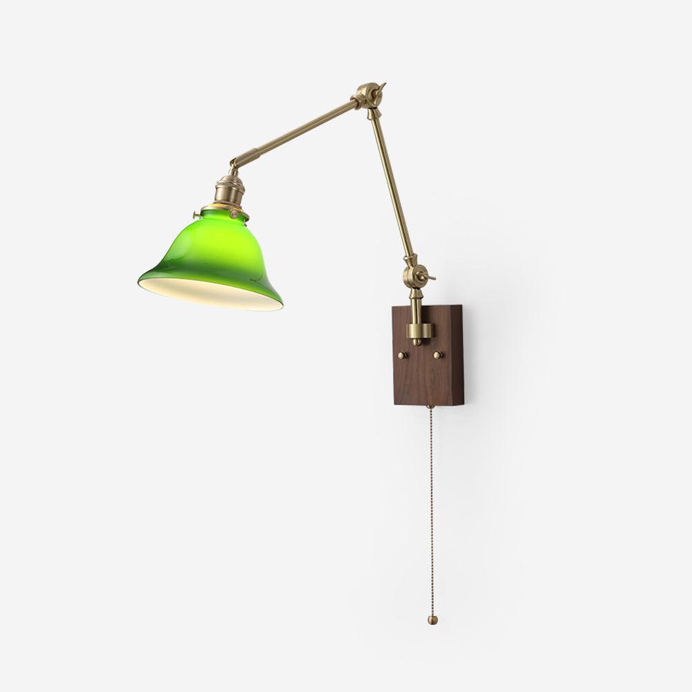 Wall Lamp Brass and Glass Shade Walnut Wood Base Adjustable Arm Vintage - Neutralighting