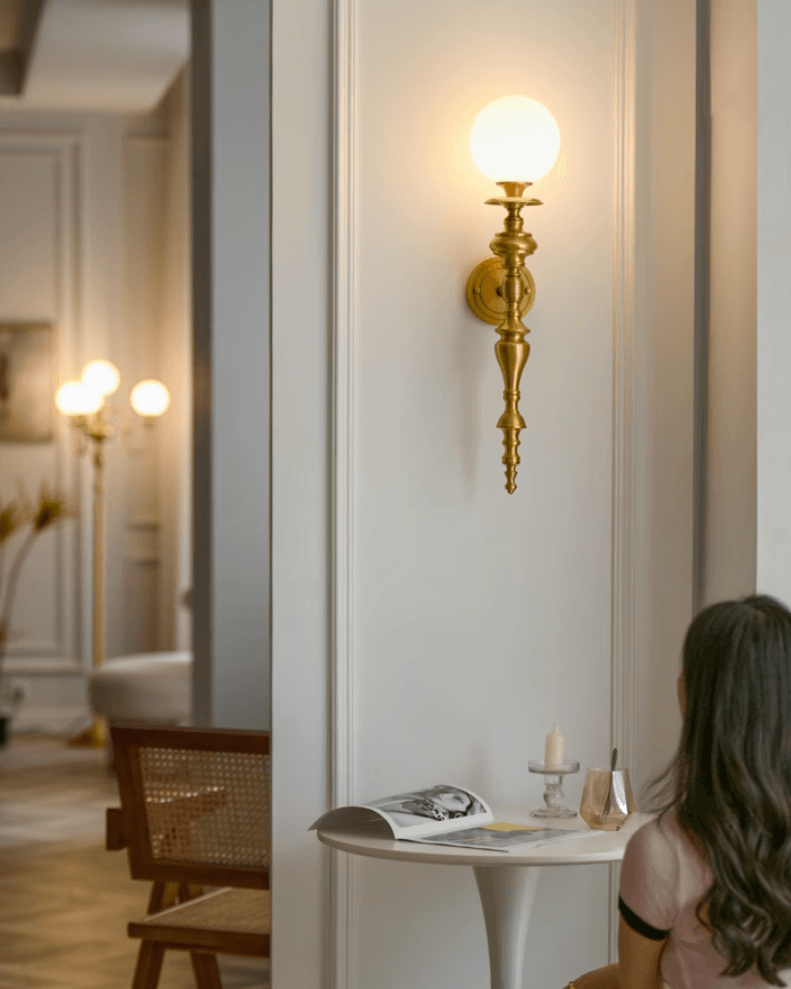 Wall Lamp Sculpted Brass Body Globe Shade Classic Elegant Statement - Neutralighting
