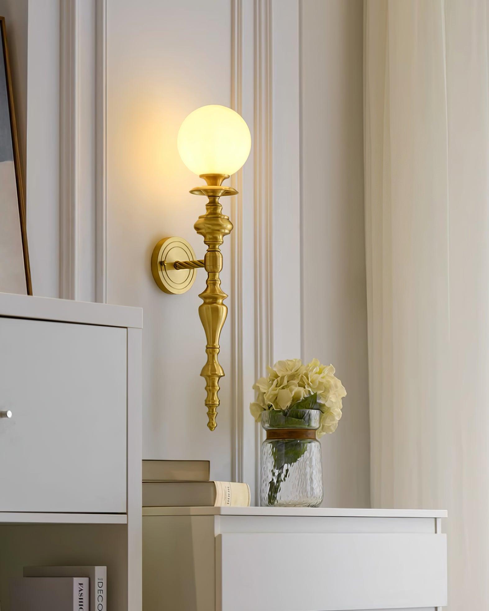 Wall Lamp Sculpted Brass Body Globe Shade Classic Elegant Statement - Neutralighting