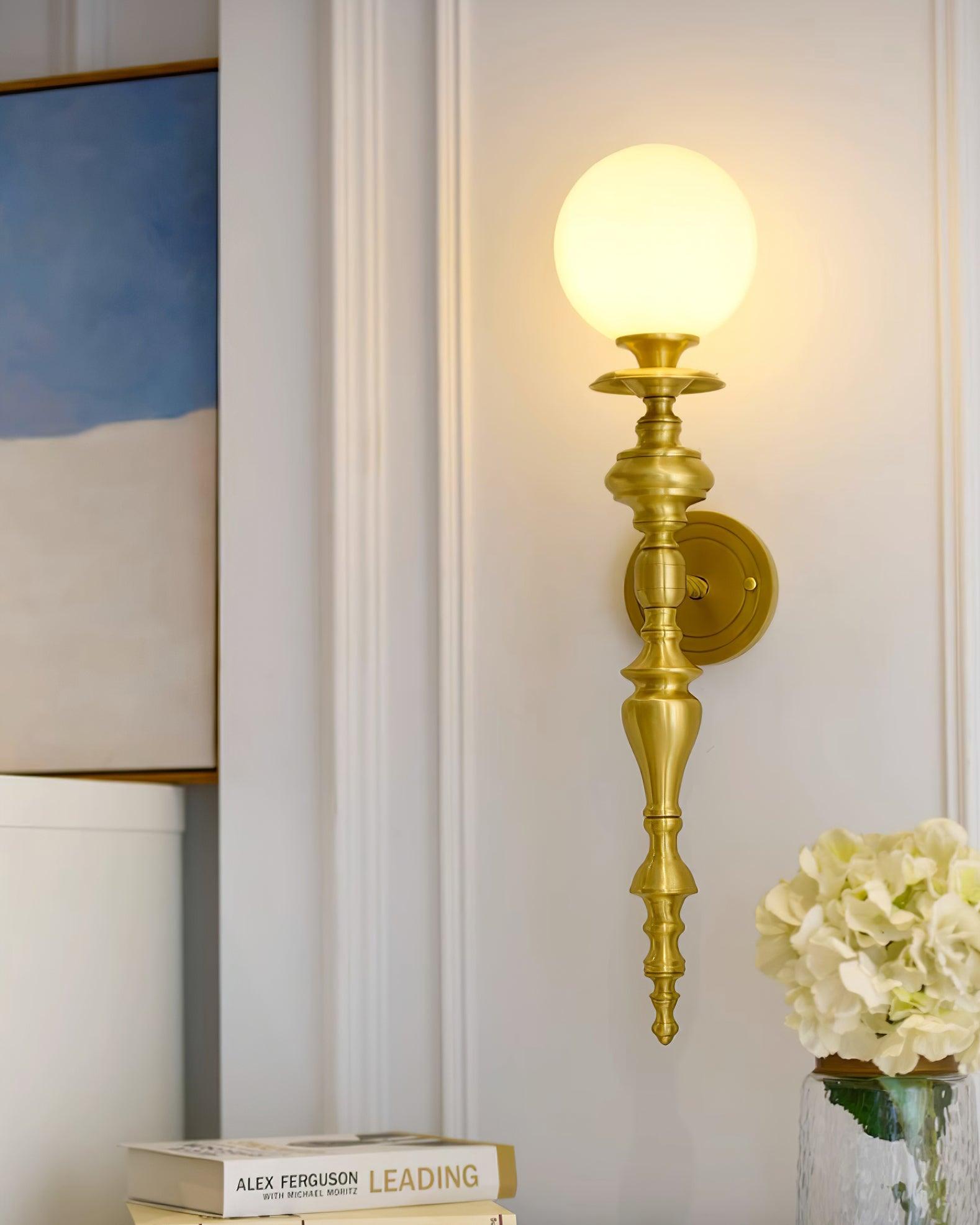 Wall Lamp Sculpted Brass Body Globe Shade Classic Elegant Statement - Neutralighting
