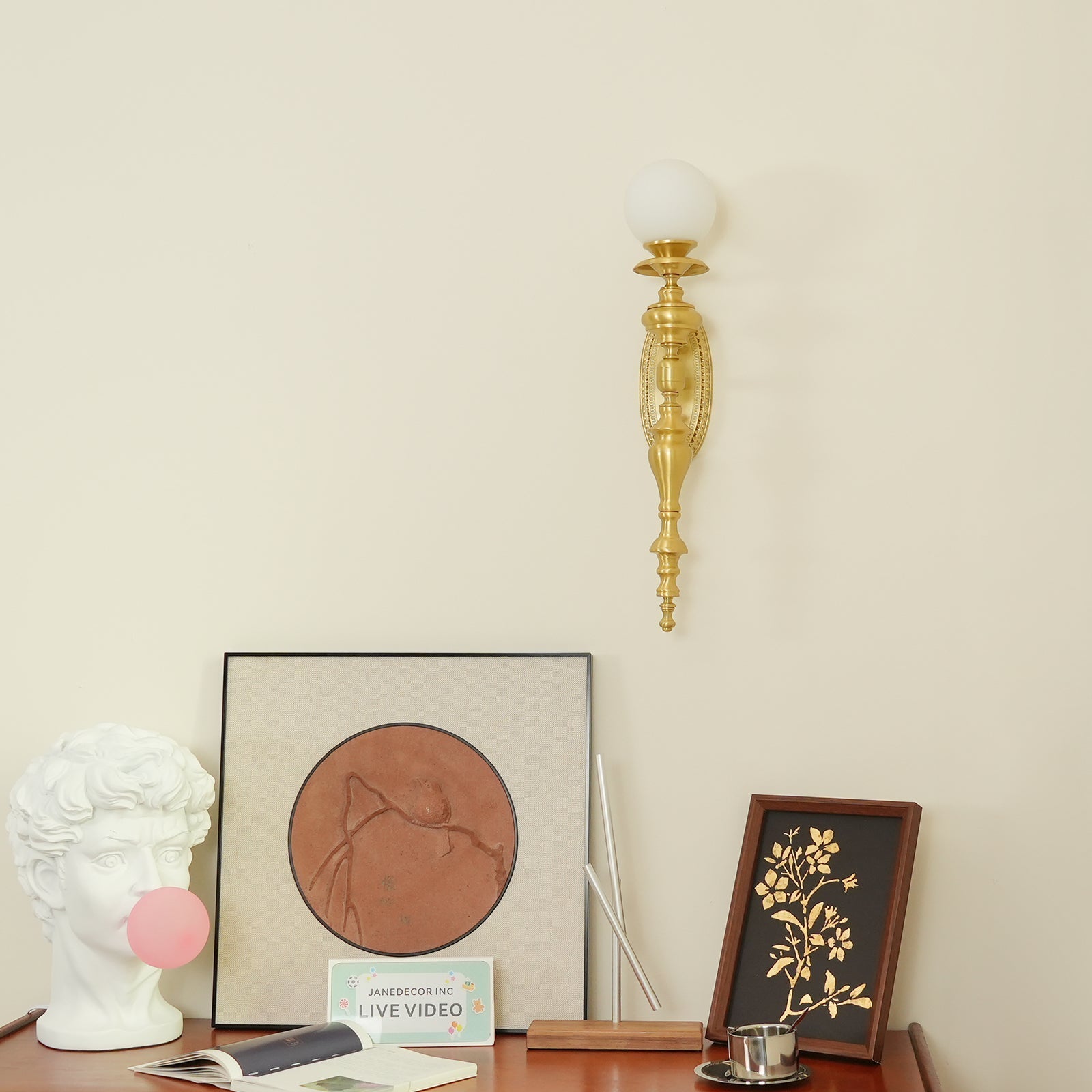 Wall Lamp Sculpted Brass Body Globe Shade Classic Elegant Statement - Neutralighting