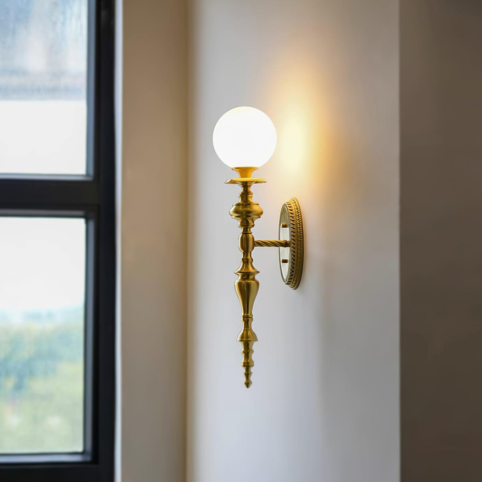 Wall Lamp Sculpted Brass Body Globe Shade Classic Elegant Statement - Neutralighting