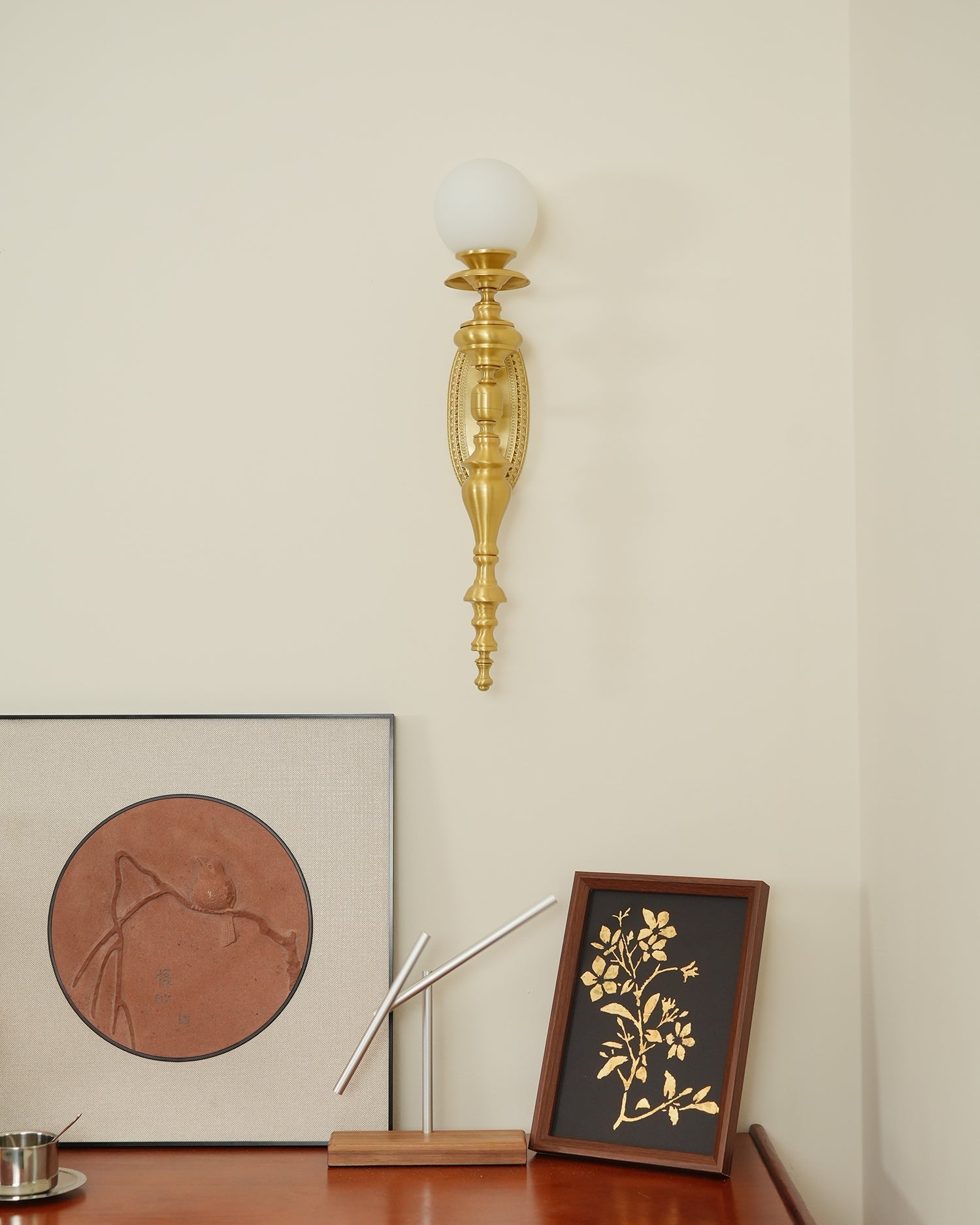 Wall Lamp Sculpted Brass Body Globe Shade Classic Elegant Statement - Neutralighting