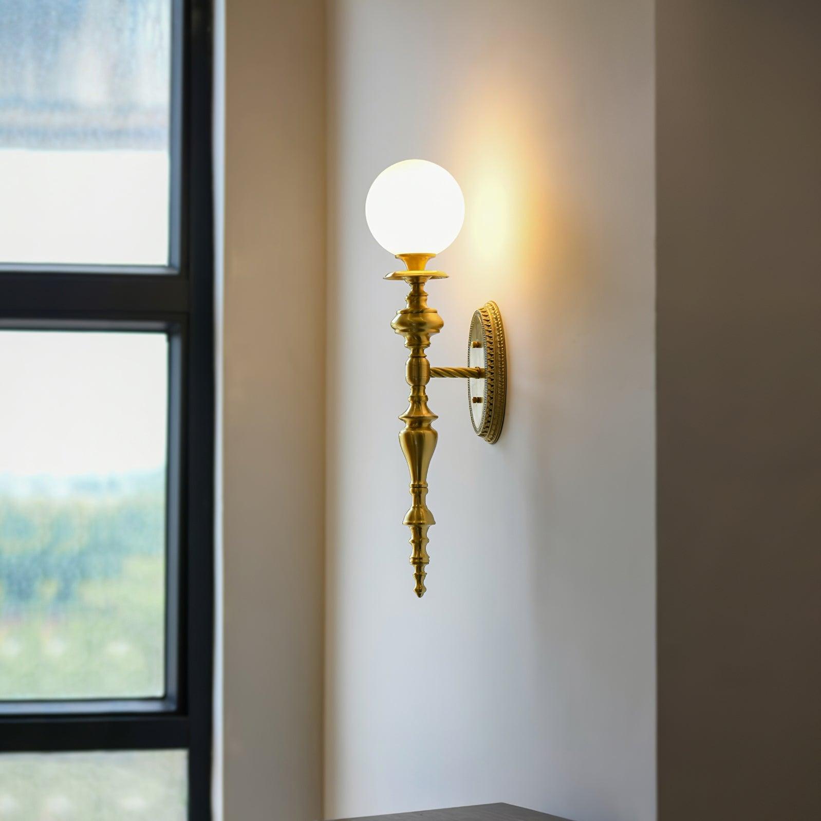 Wall Lamp Sculpted Brass Body Globe Shade Classic Elegant Statement - Neutralighting