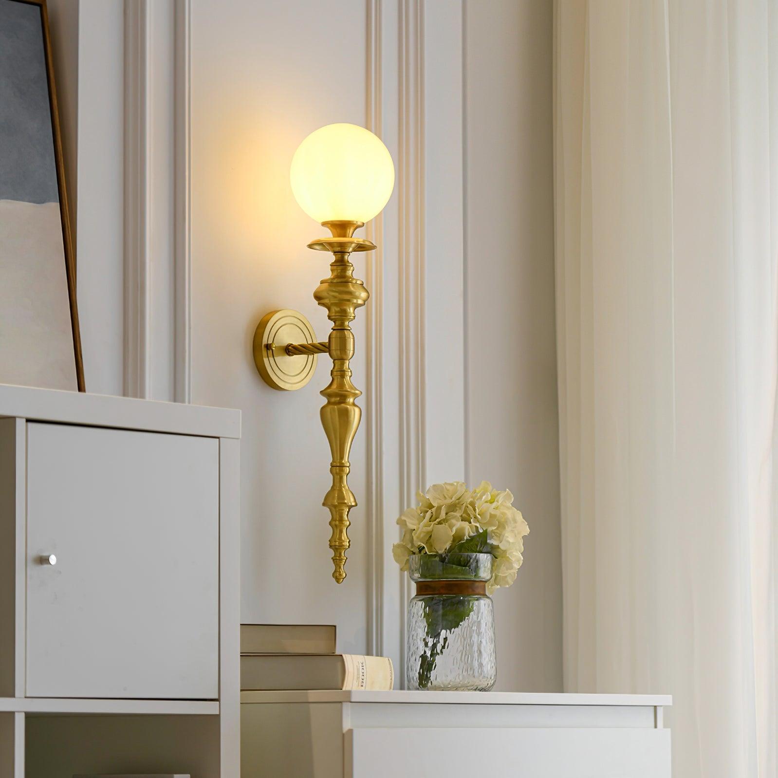 Wall Lamp Sculpted Brass Body Globe Shade Classic Elegant Statement - Neutralighting