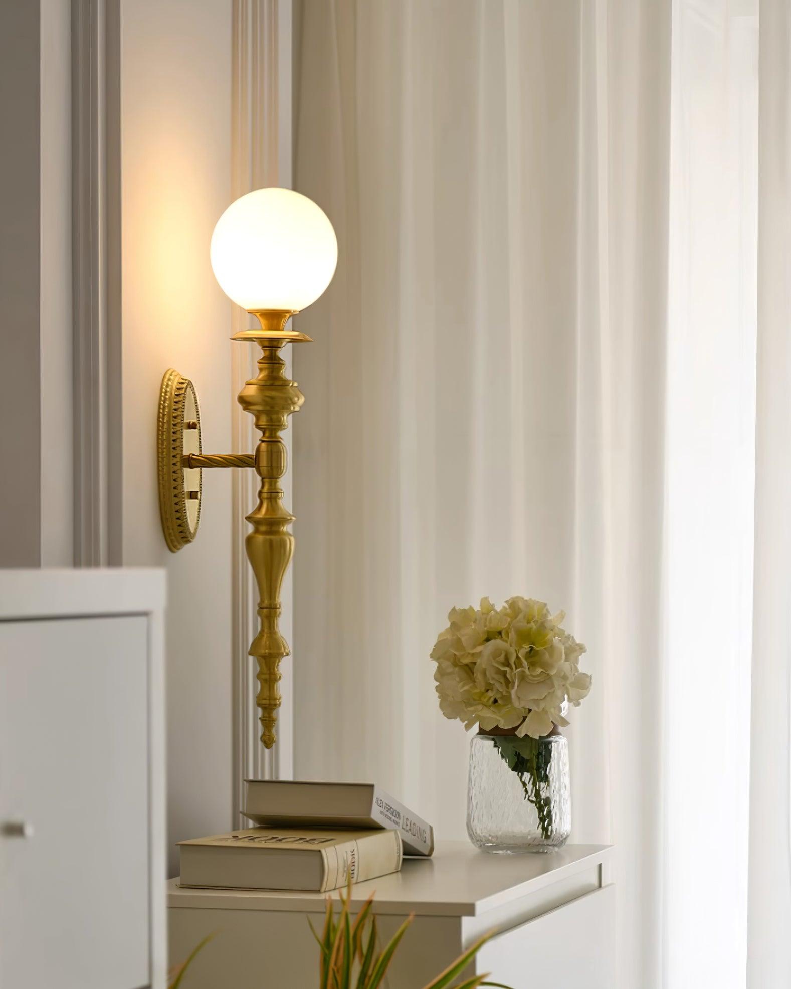 Wall Lamp Sculpted Brass Body Globe Shade Classic Elegant Statement - Neutralighting