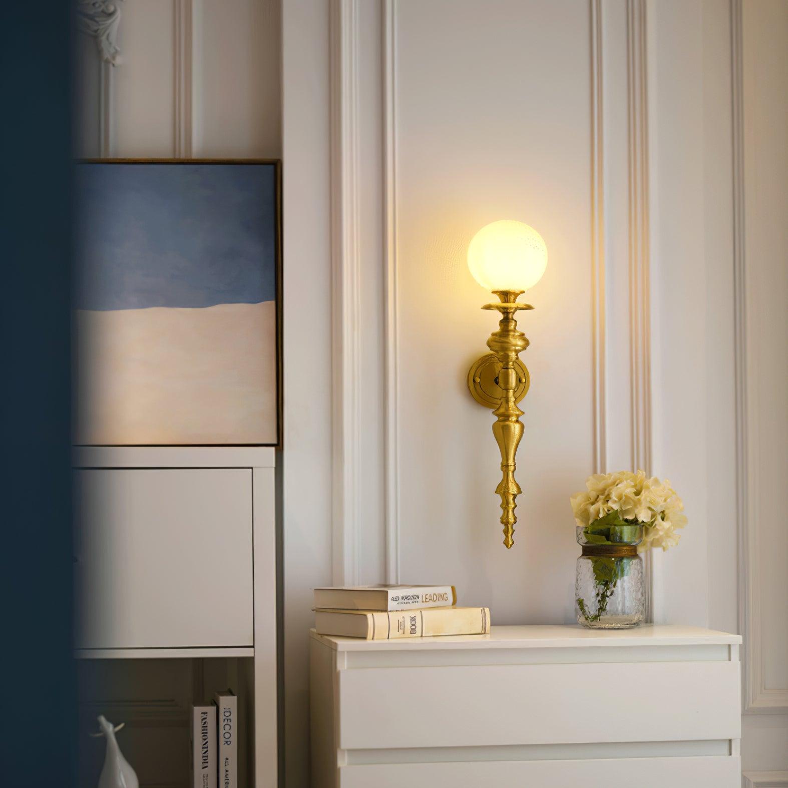 Wall Lamp Sculpted Brass Body Globe Shade Classic Elegant Statement - Neutralighting