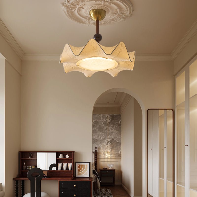 Cyrie Ceiling Light Floral-patterned etched fabric Wood - Neutralighting