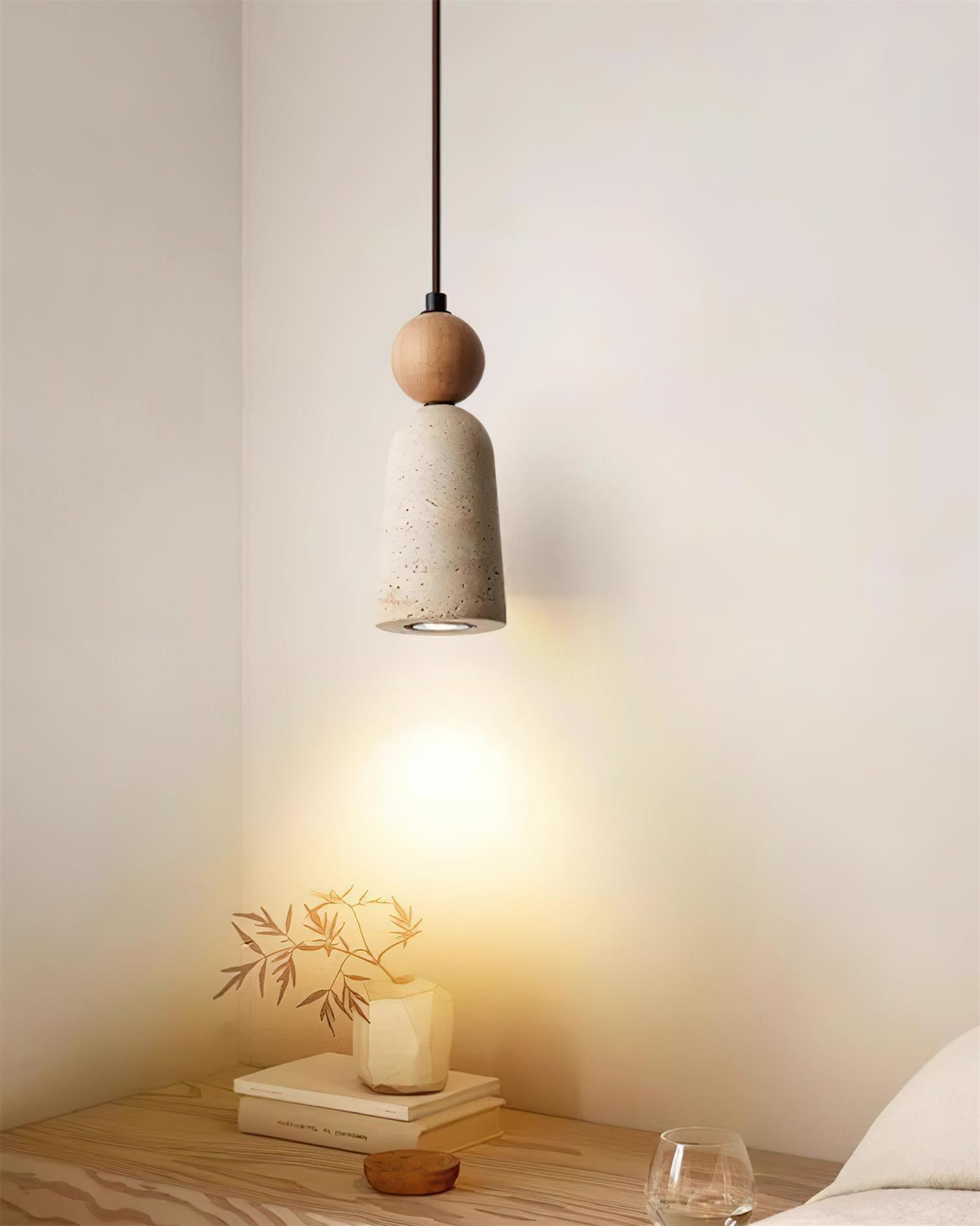 Bellaro Travertine & Wood Pendant Light - Neutralighting