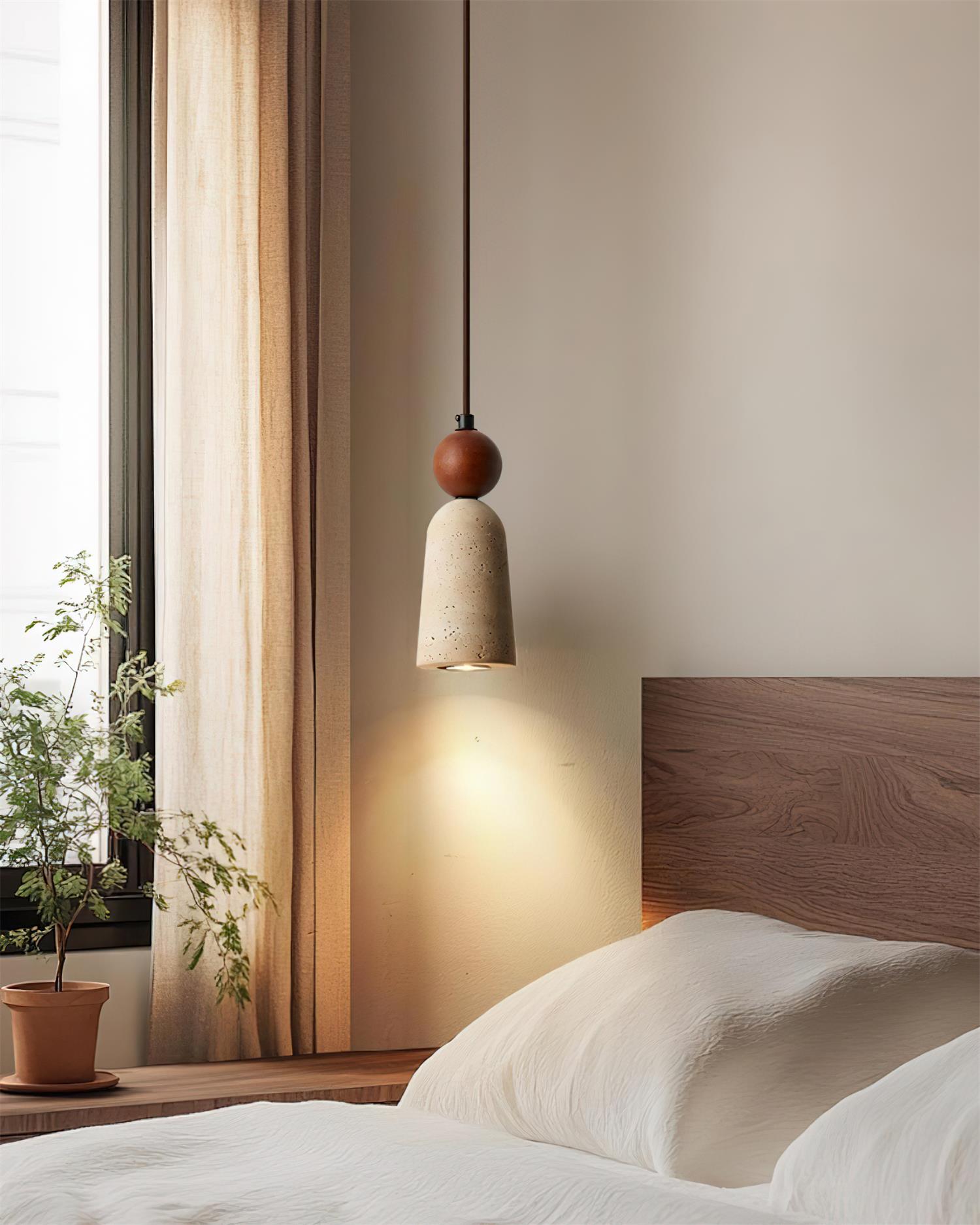 Bellaro Travertine & Wood Pendant Light - Neutralighting