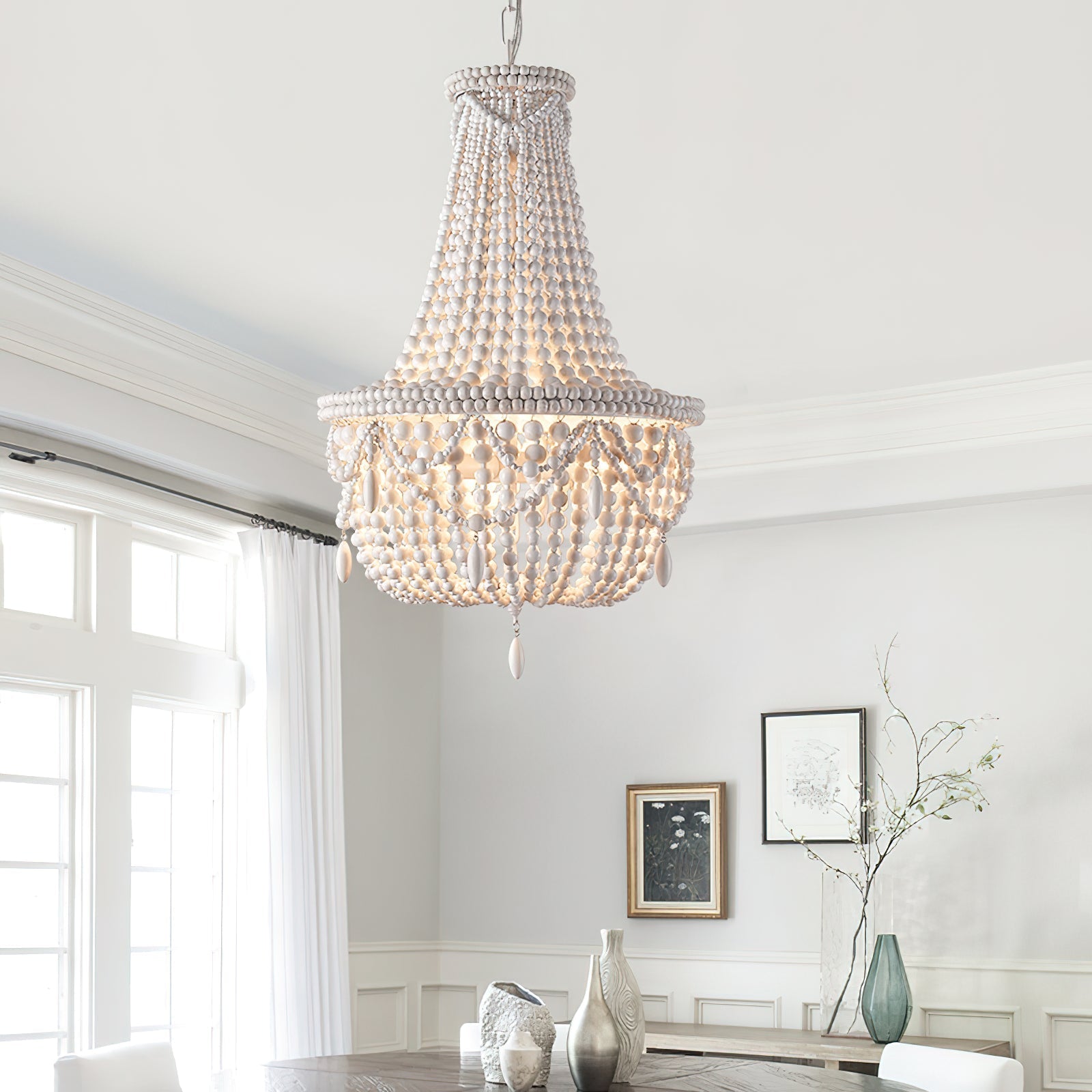Eirikuvyu Postmodern Luxury Bead Metal Wood Chandelier - Neutralighting
