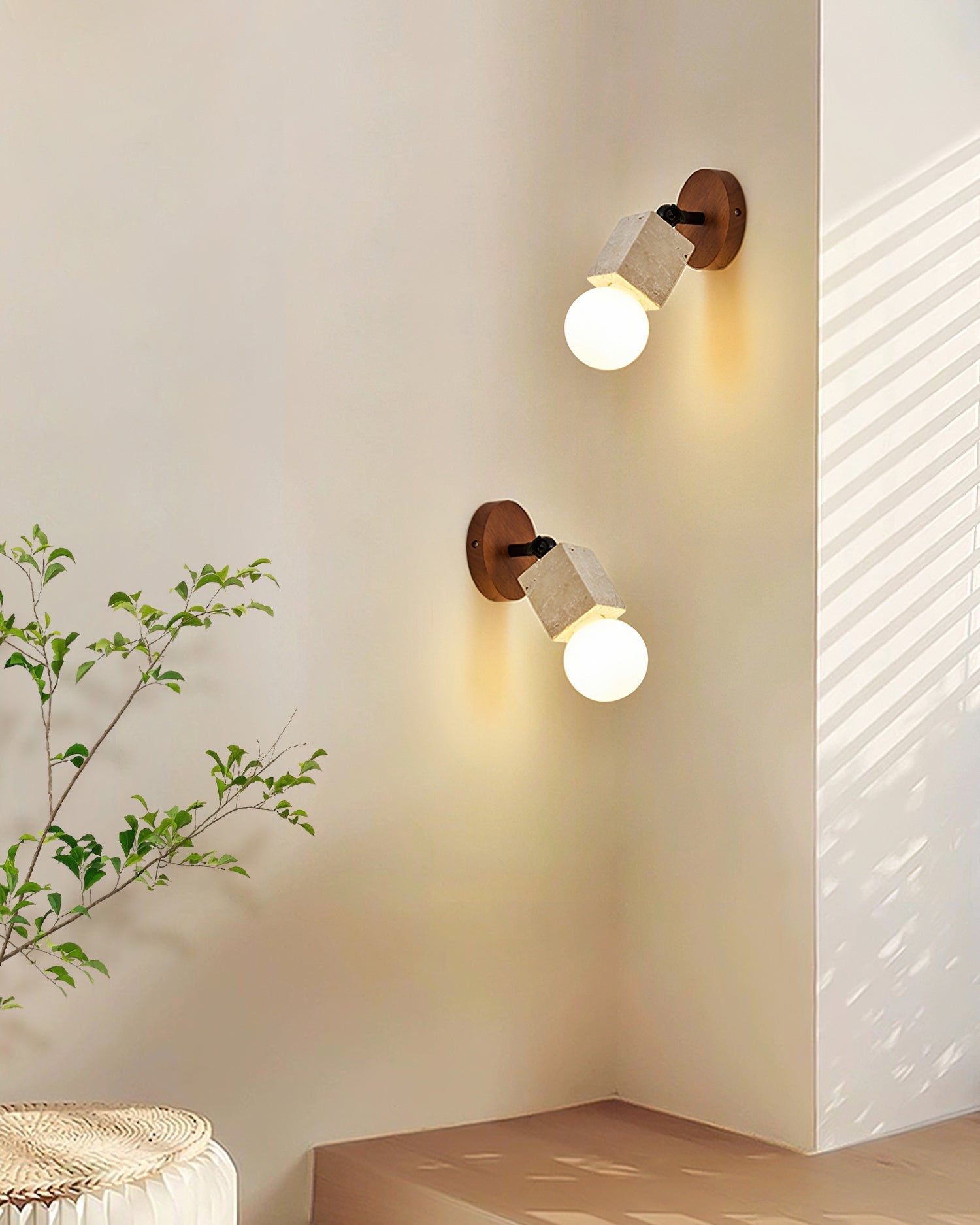 Ritta Cute Travertine Wall Lamp Wood Plate - Neutralighting