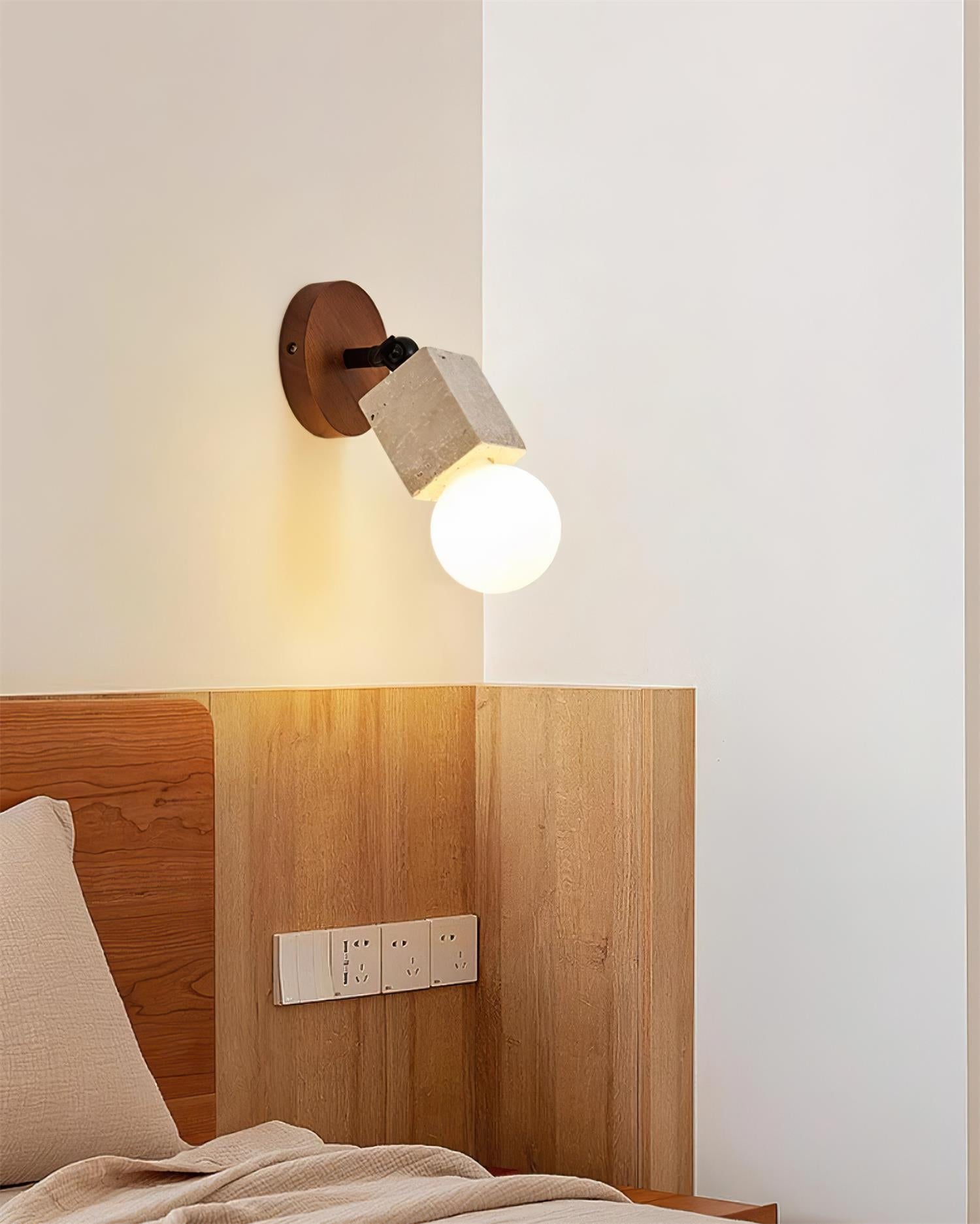 Ritta Cute Travertine Wall Lamp Wood Plate - Neutralighting