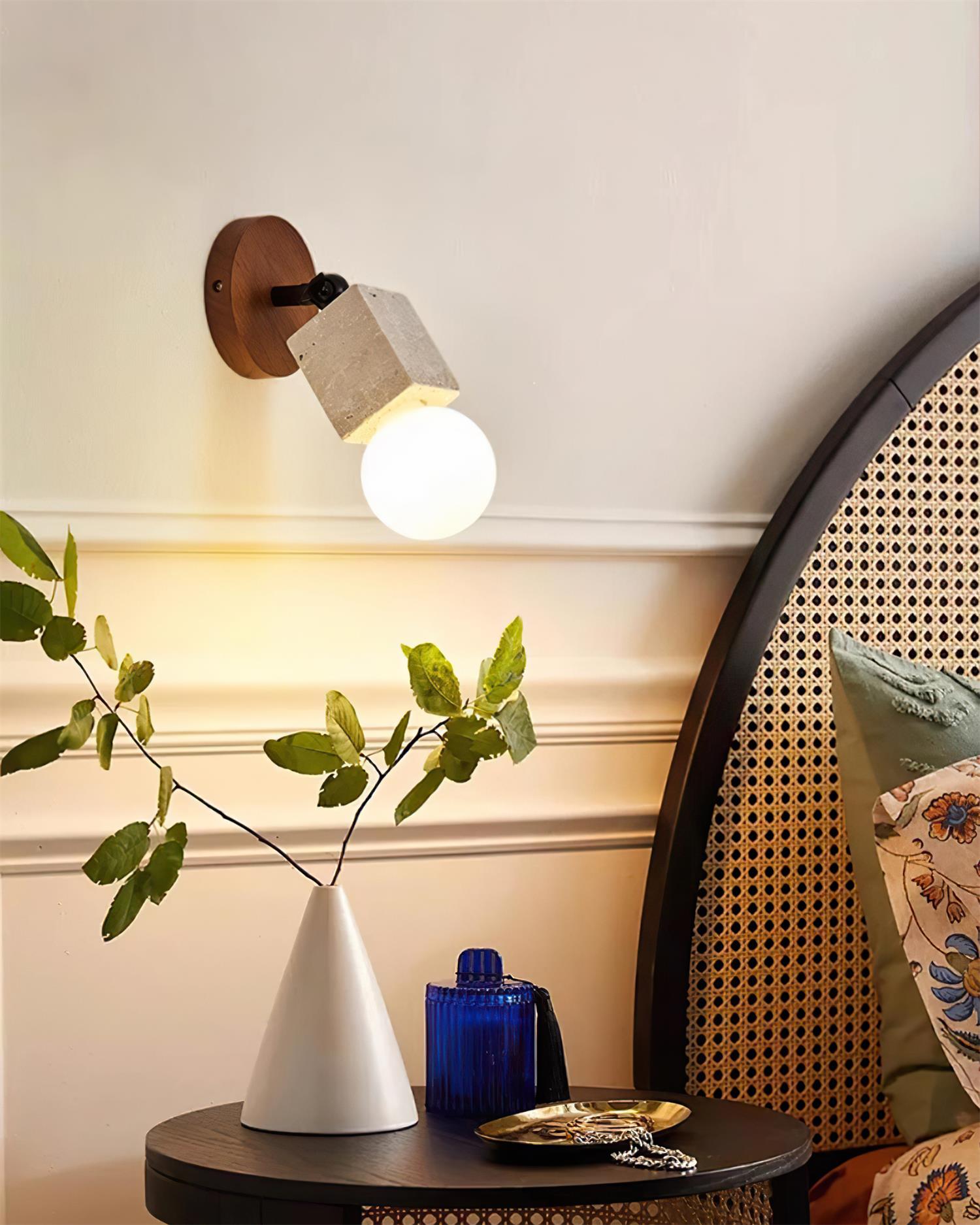 Ritta Cute Travertine Wall Lamp Wood Plate - Neutralighting
